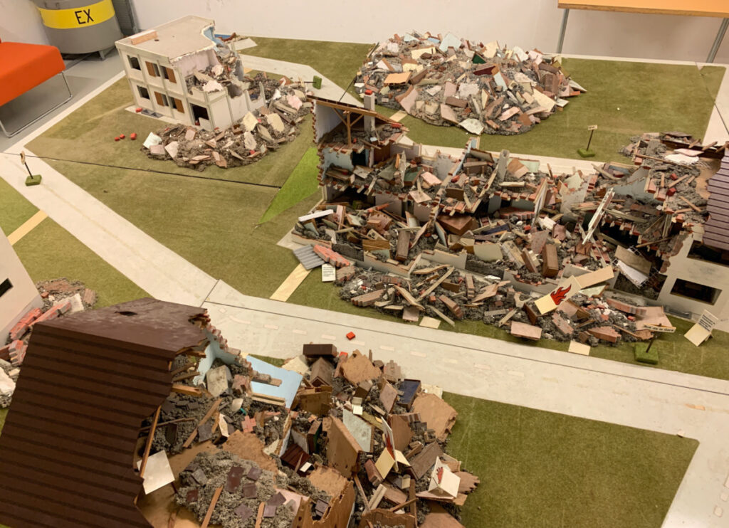 A model of a destroyed Swiss city is seen in the atomic shelter underneath the civil protection building in Gollion, Switzerland, on 12th December, 2024. PICTURE: Reuters/Cecile Mantovani.